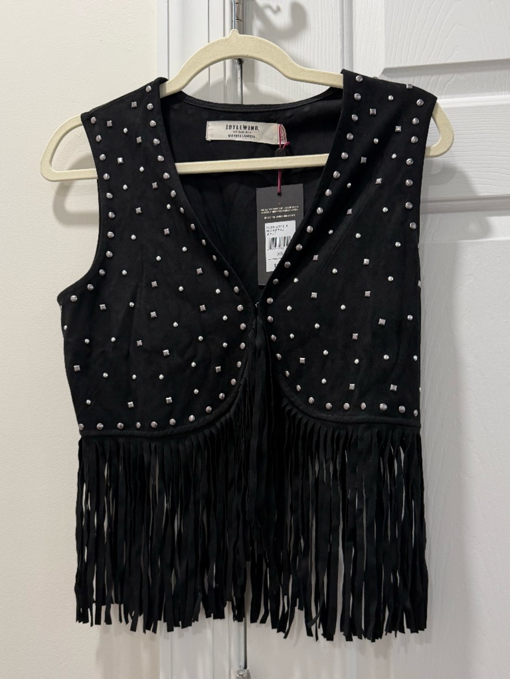 NWT Fringe Black Studded Sleeveless Suede Vest | XS